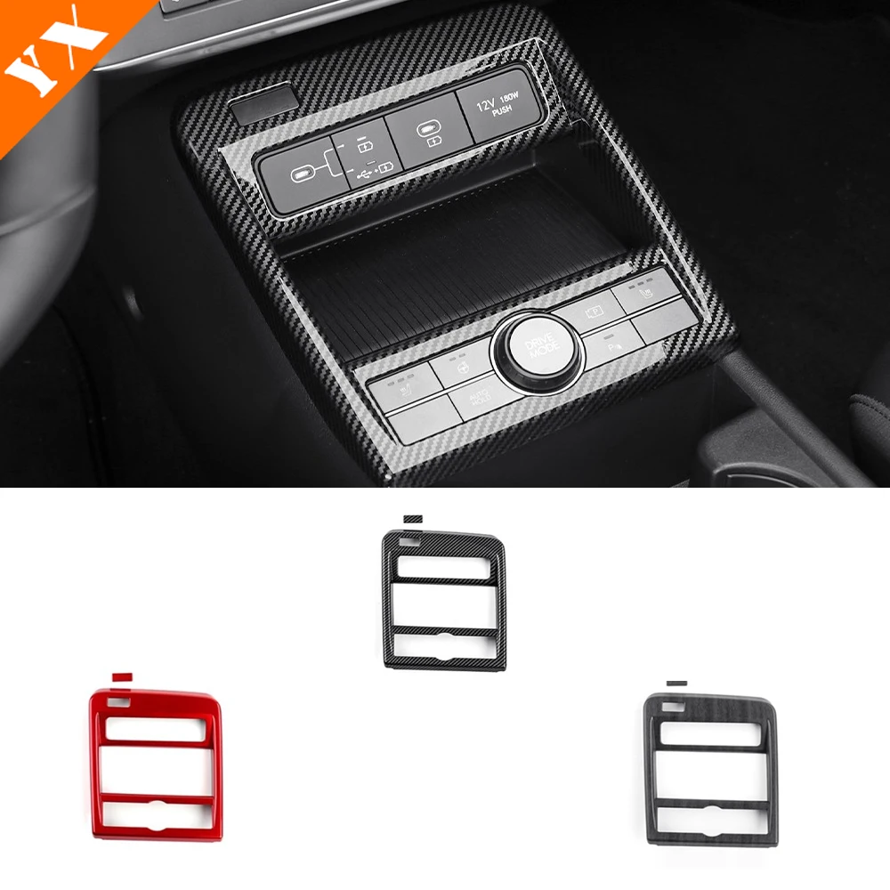 

For Hyundai kona SX2 2024 2025 accessories Carbon Red Wood Grain Car Central Control Gear Shift Panel, Front Row USB Box Frame
