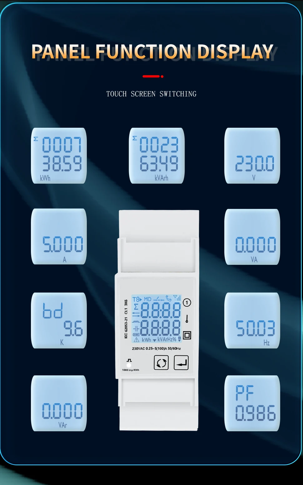 220v Power Single Phase Digital Din Rail Wattmeter Ammeter Voltmeter KwH RS485 MODBUS Electric Consumption Meter TAC2100