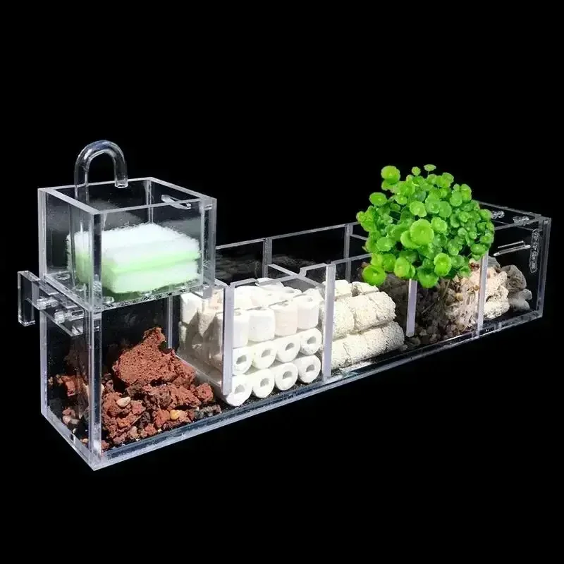 Aquarium Filter Acrylic Fish Tank Filter Dry and Wet Separation 3 in 1 Small Silent External Suspend Aquarium Drip Overflow Box