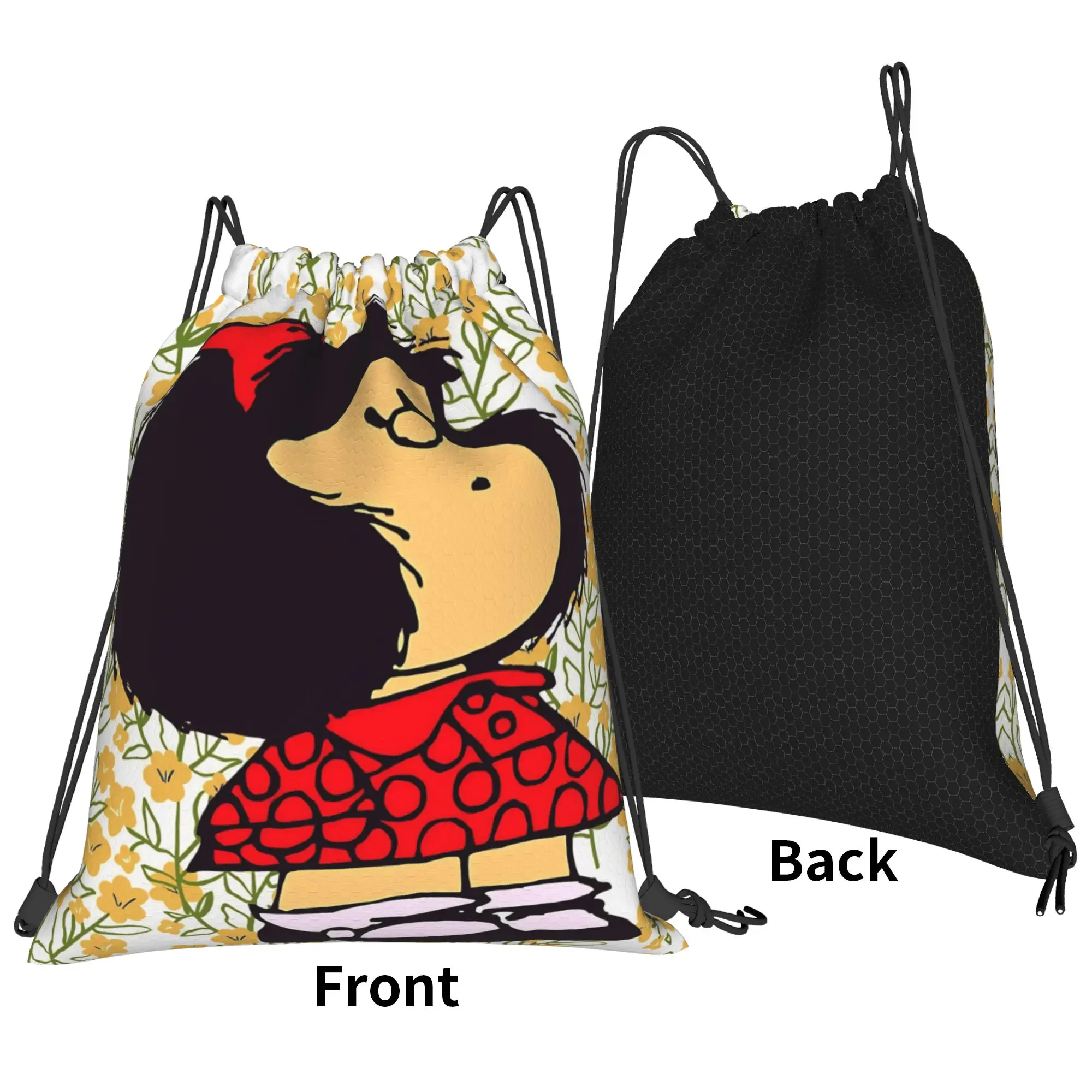Mafaldas Flowers 80s Drawstring Backpack Sports Gym Sackpack Water Resistant  String Bags for Running 36cm (W) x 43cm (H)