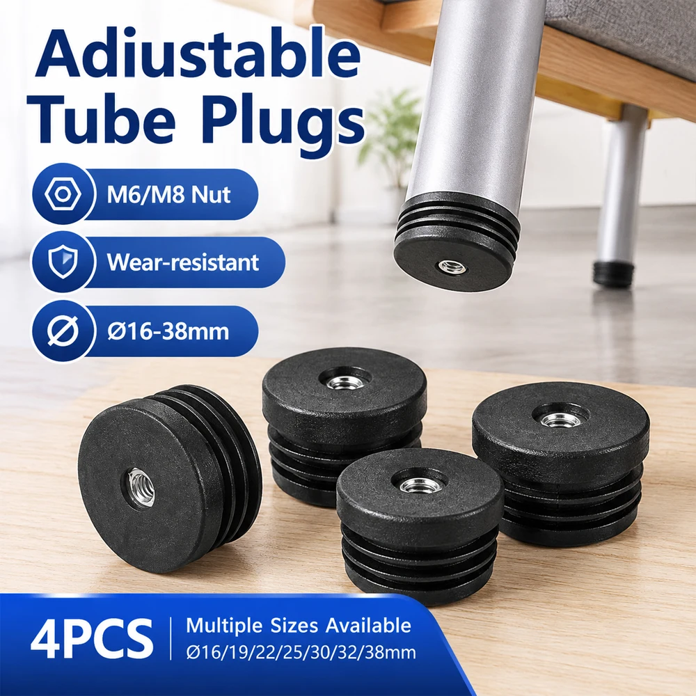 4-16Pcs M6 M8 Black Plastic Round Caps Hole Nut Plug Protection Gasket Dust Seals End Cover Caps for Chairs Furniture Accessory