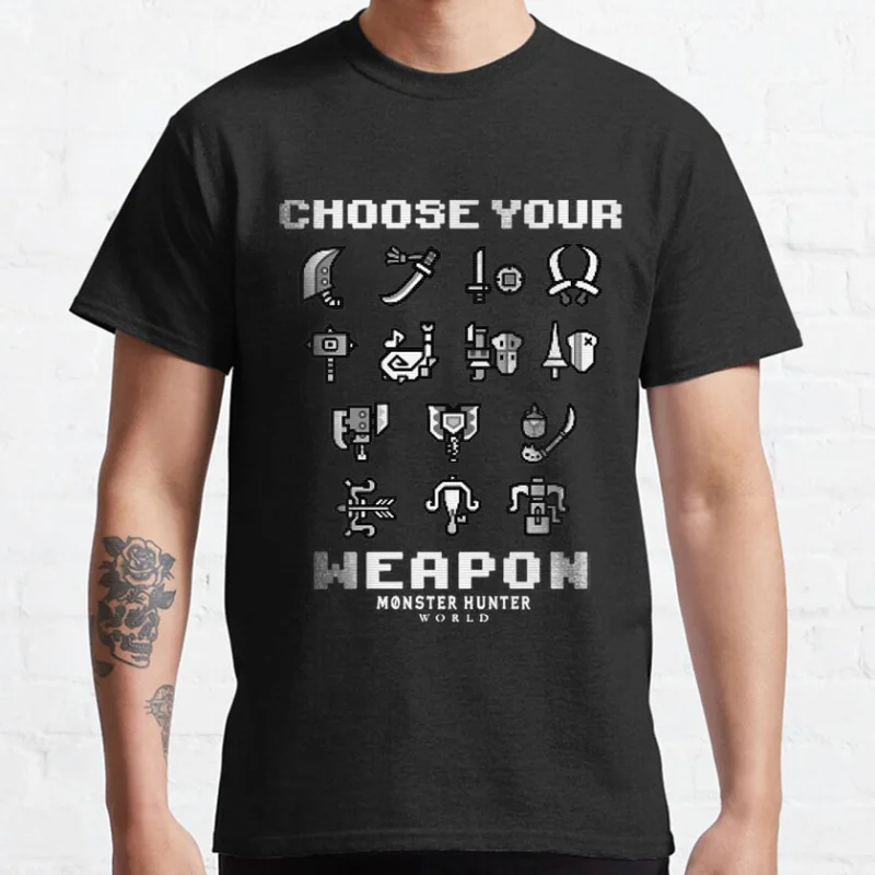 

Monster Hunter Choose Your Weapon Vintage Maroon Adult T-Shirt for men vintage video game printed tee large size mens clothing