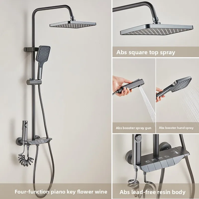 Gunmetal Crossborder Shower Set Thermostatic Temperature Control Air Boost Nozzle Piano Key Design Home Hotel Shower Head Set