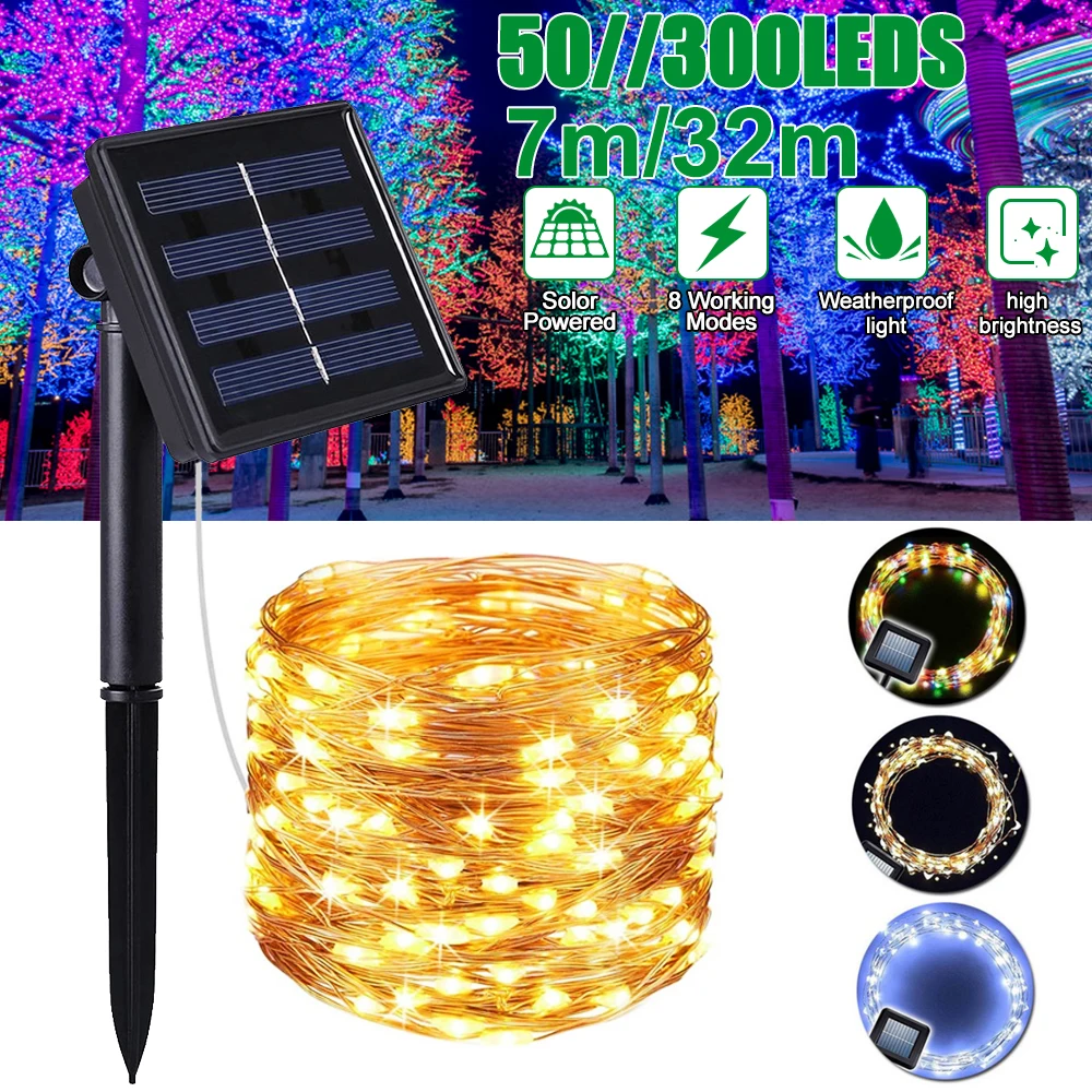 

Outdoor LED Solar Light 50/100/200/300 LED Waterproof Outdoor Garland Solar Power Fairy Lamp Christmas For Garden Decoration