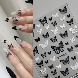5D New Craft Butterfly Nail Art Sticker Ultra-thin Slider Decoration Transparent Decals Black/White/Pink Self Adhesive Sticker
