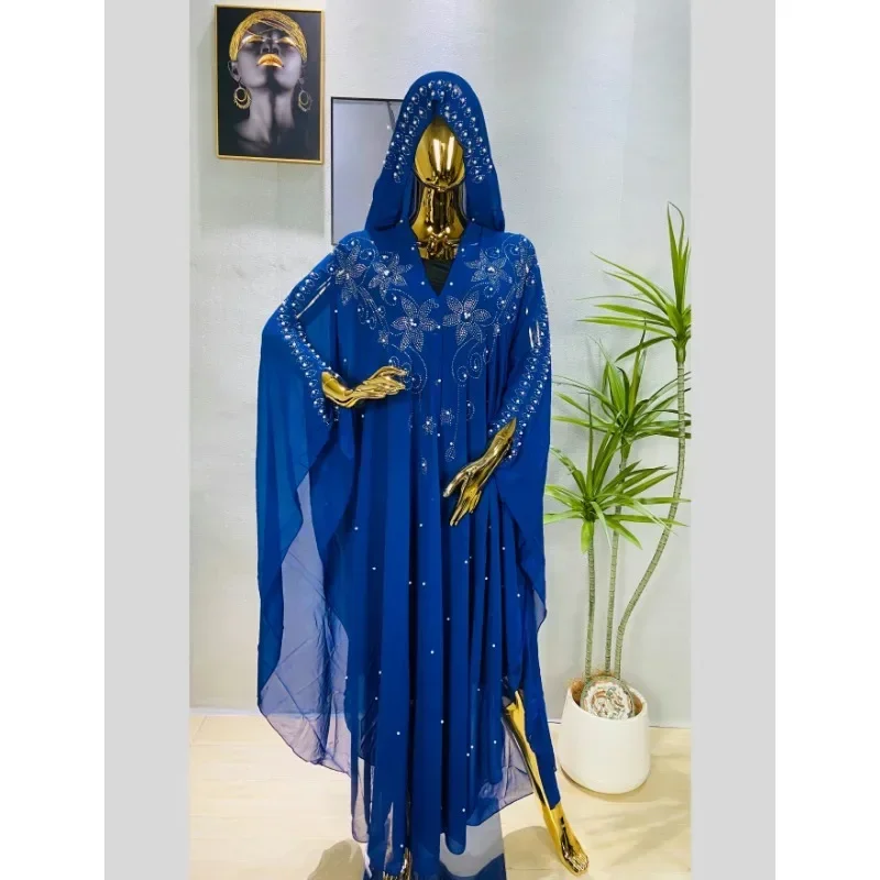 

Middle East Africa Hot Muslim Long Robe Vintage Diamond Bead Shoulder Cover Hooded Cloak Dress Bat Sleeve Women's Dress New