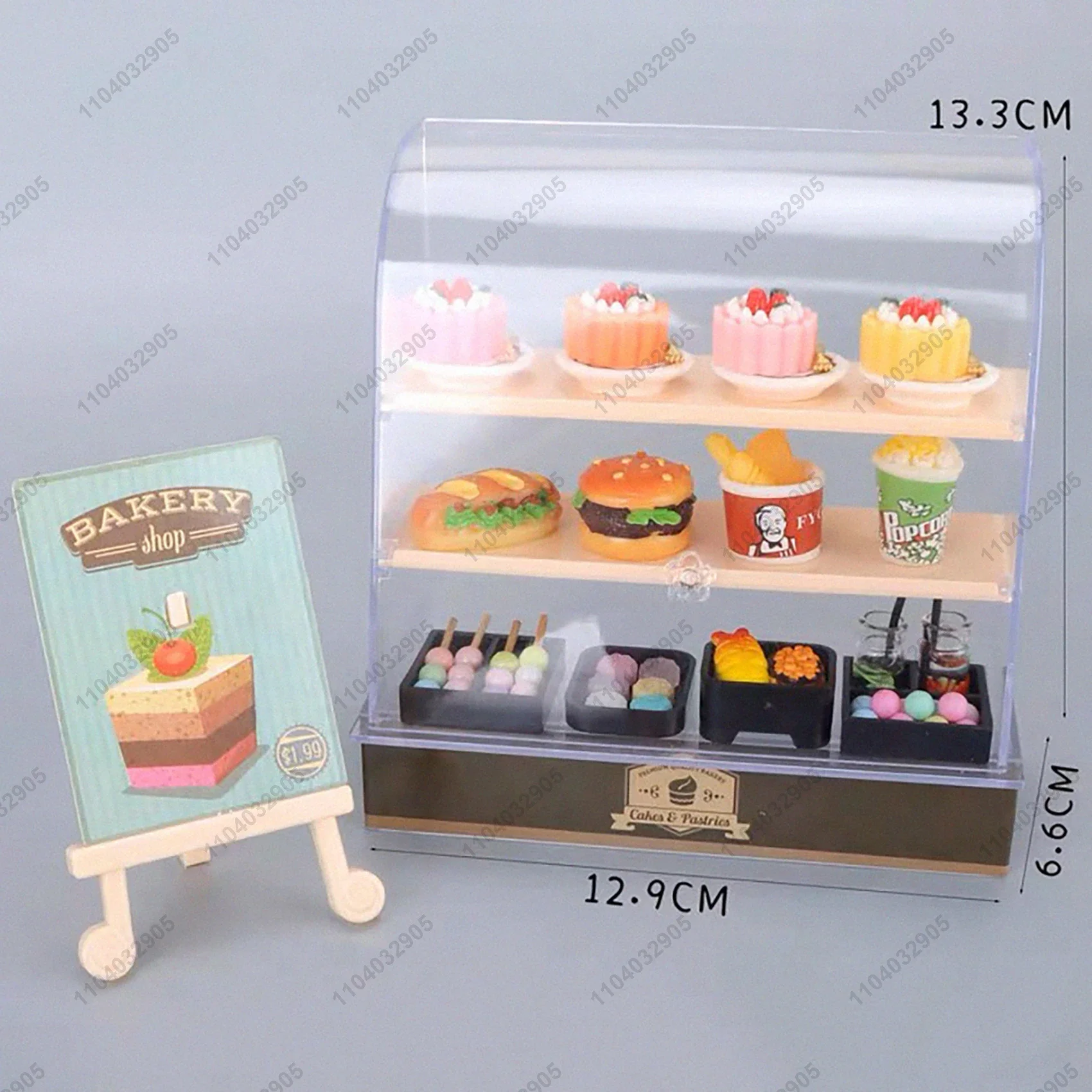 Miniature Shop Cake Bread Dessert Cabinet Bakery Store Room Display Handcraft Dollhouse Stand Food Items Scenario Display Show