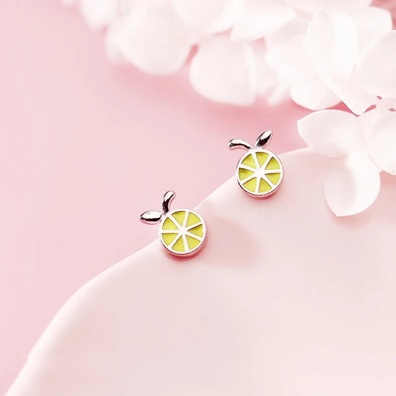 WYEAIIR 925 Sterling Silver Cute Mini Lemon Fruit Fresh Art Fine Jewelry Luxury Female Earrings