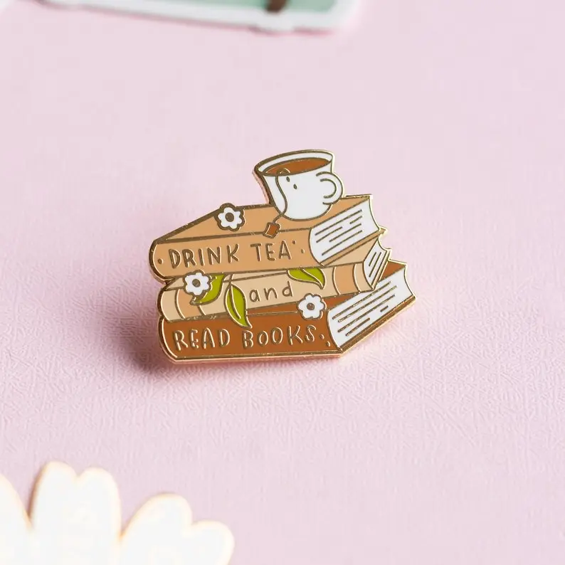 

Tea and Books Enamel Pin Cartoon Brooch Lapel Badges Jewelry Gift Funny Cute Fashion Kids Friends Women