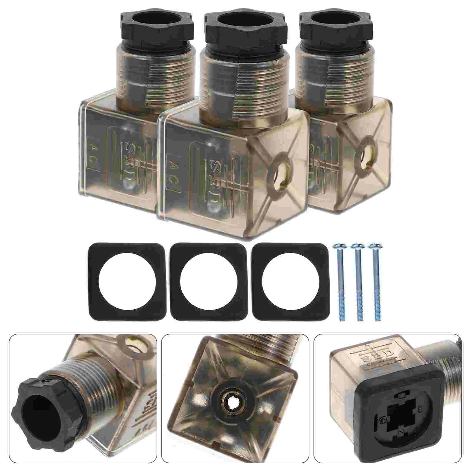 

3 Pcs Brown Lighted Junction Box Connector with Indicator Solenoid Valves Coil Plug Socket Prong Apple Cable 43650 Pneumatic