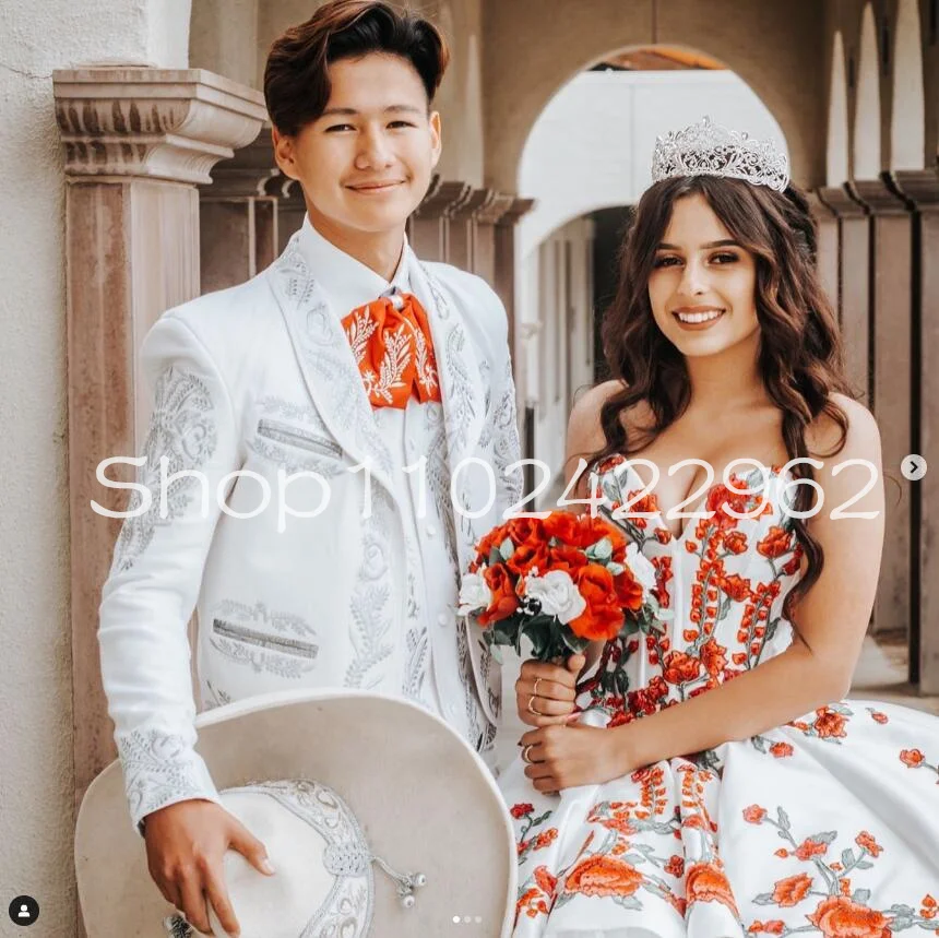 Princesa Quinceanera branco babados vestido, espartilho floral bordado lantejoulas brilhante, Charro Bestidos, 15 anos