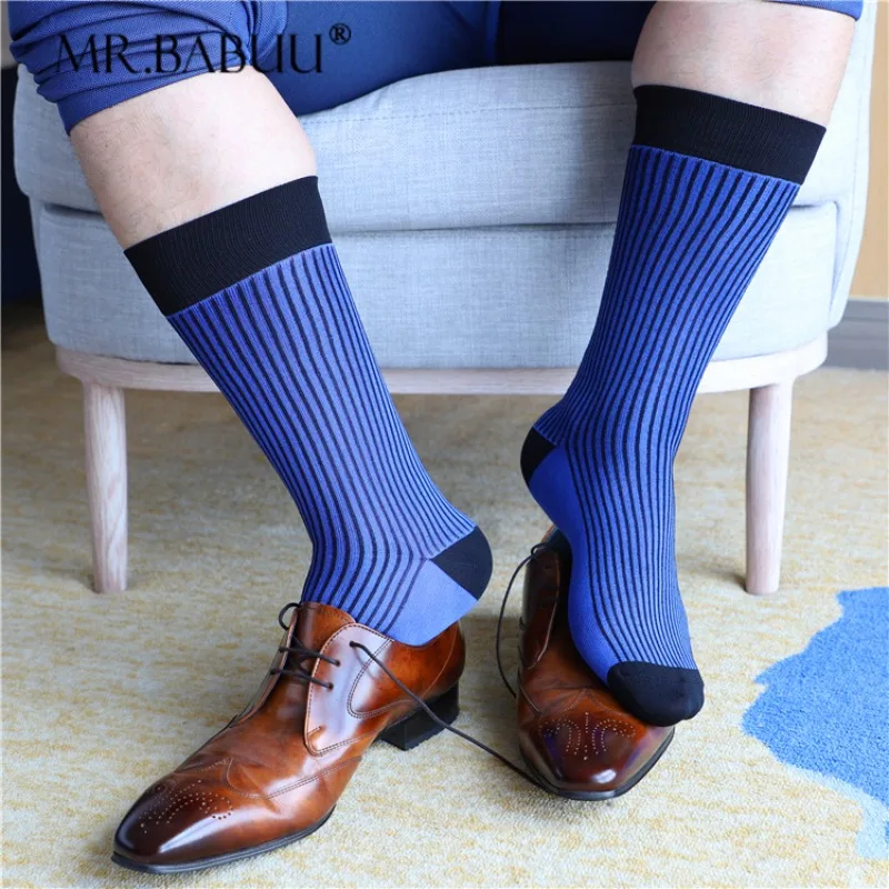 Blue and Black Stripes in The Tube Business Men's Socks Men's Formal Elastic Fashion All-match Thin Cotton Socks