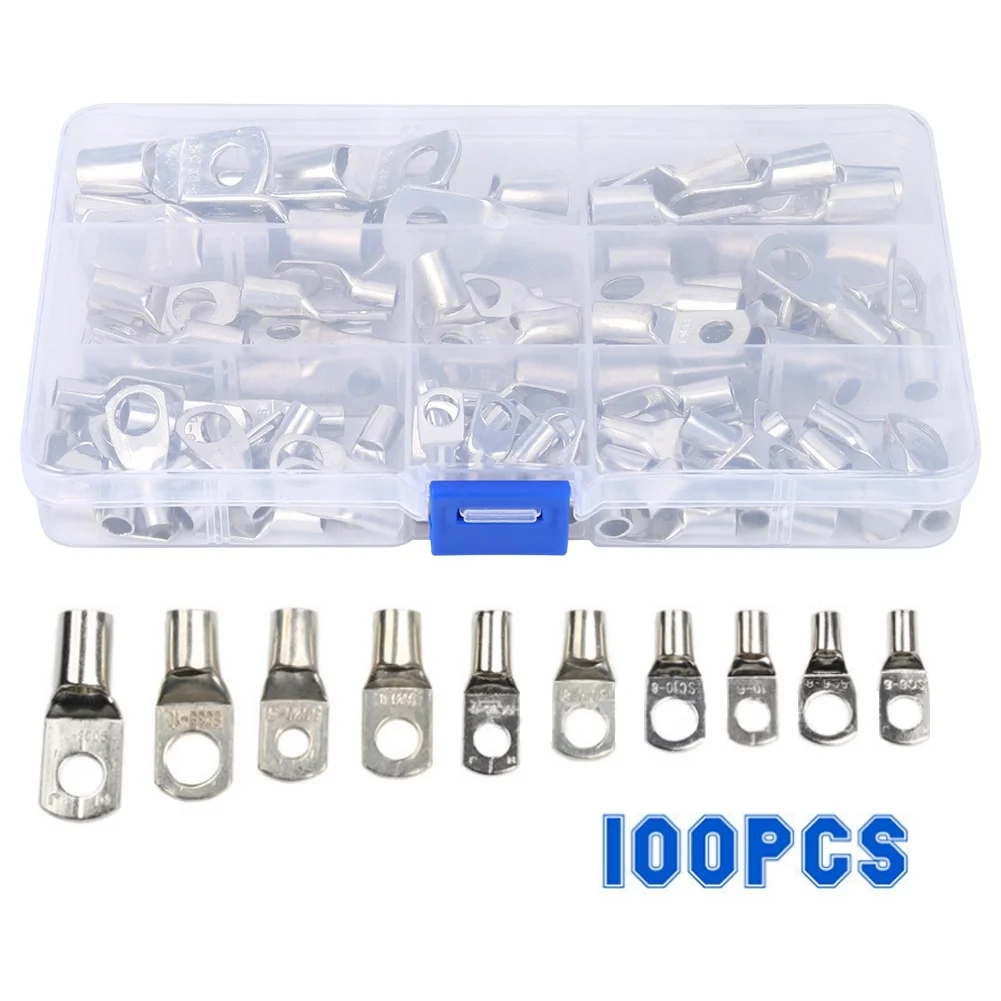 100PCs Cable Connectors Ring Terminal Set Silver Electrical Supplies Industrial Accessory for Copper Wire
