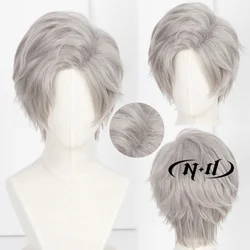 ND Sylus Game Love and Deepspace Cosplay Short Grey Hair Wigs Heat Resistant Kanekalon Synthetic Hair for Game Halloween Theme