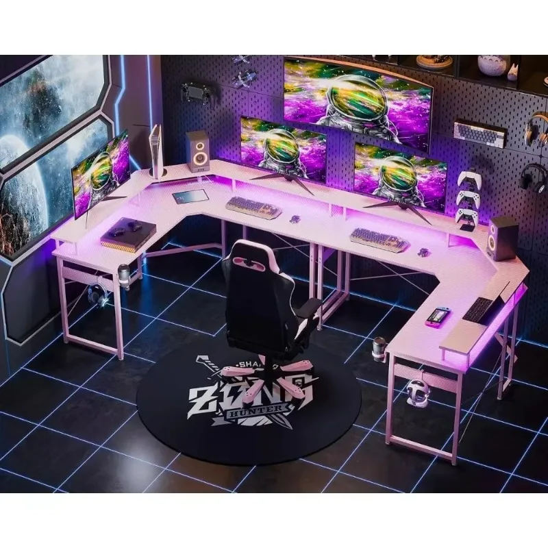 Factory Direct Compatible with L Shaped Gaming Desk with LED Lights Power Outlets,51