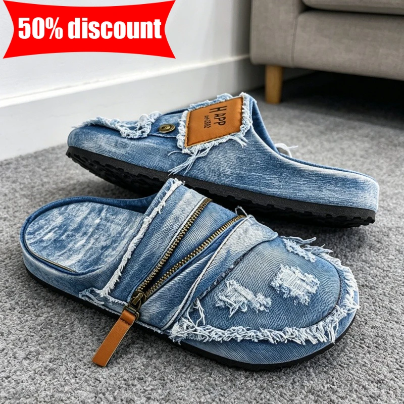 

Mens Halfslippers Fashion New Street Walking Comfortable Soft Sole Daily Versatile Baotou Lazy Casual Shoes Breathable Loafers