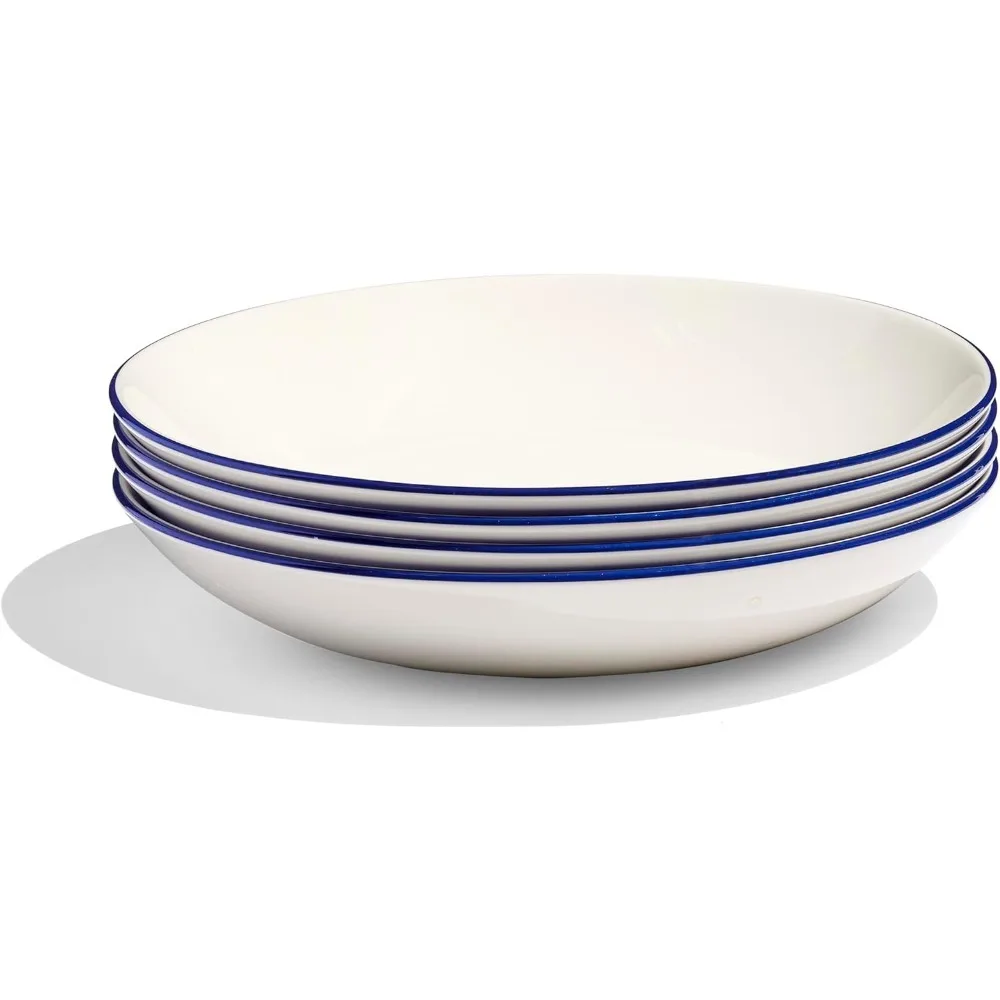 Made In Cookware, Set of 4 Bowls, White With Navy Rim, Porcelain - Dishwasher and microwave safe - Durable