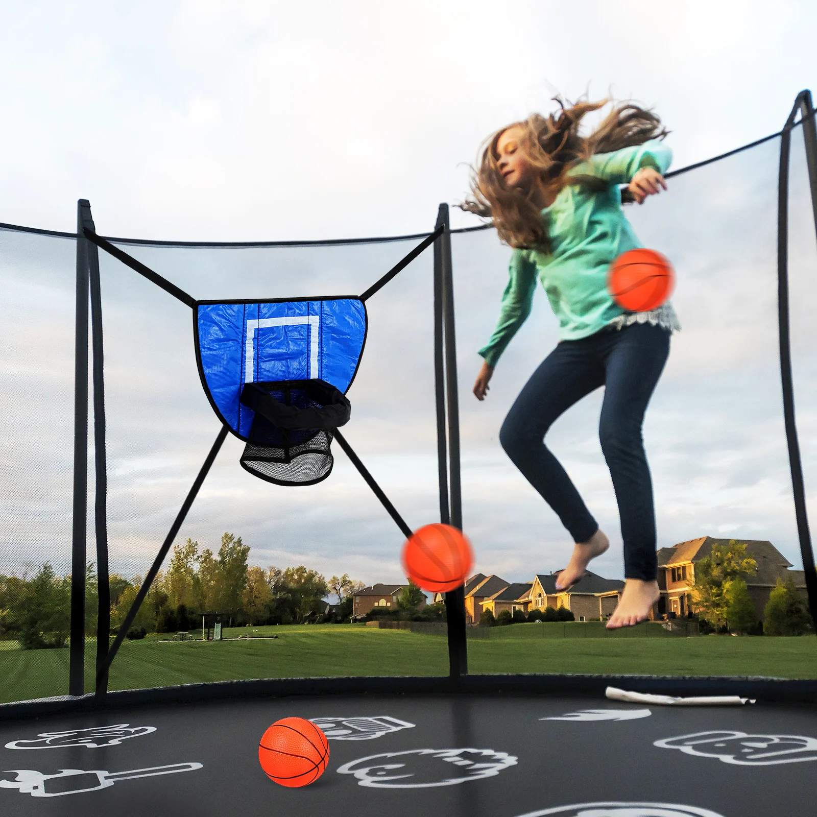 

Mini Trampoline Basketball Hoop PVC Kids Toys Portable Set Children Trampolines Game Indoor Play Area Wide Easy Saving