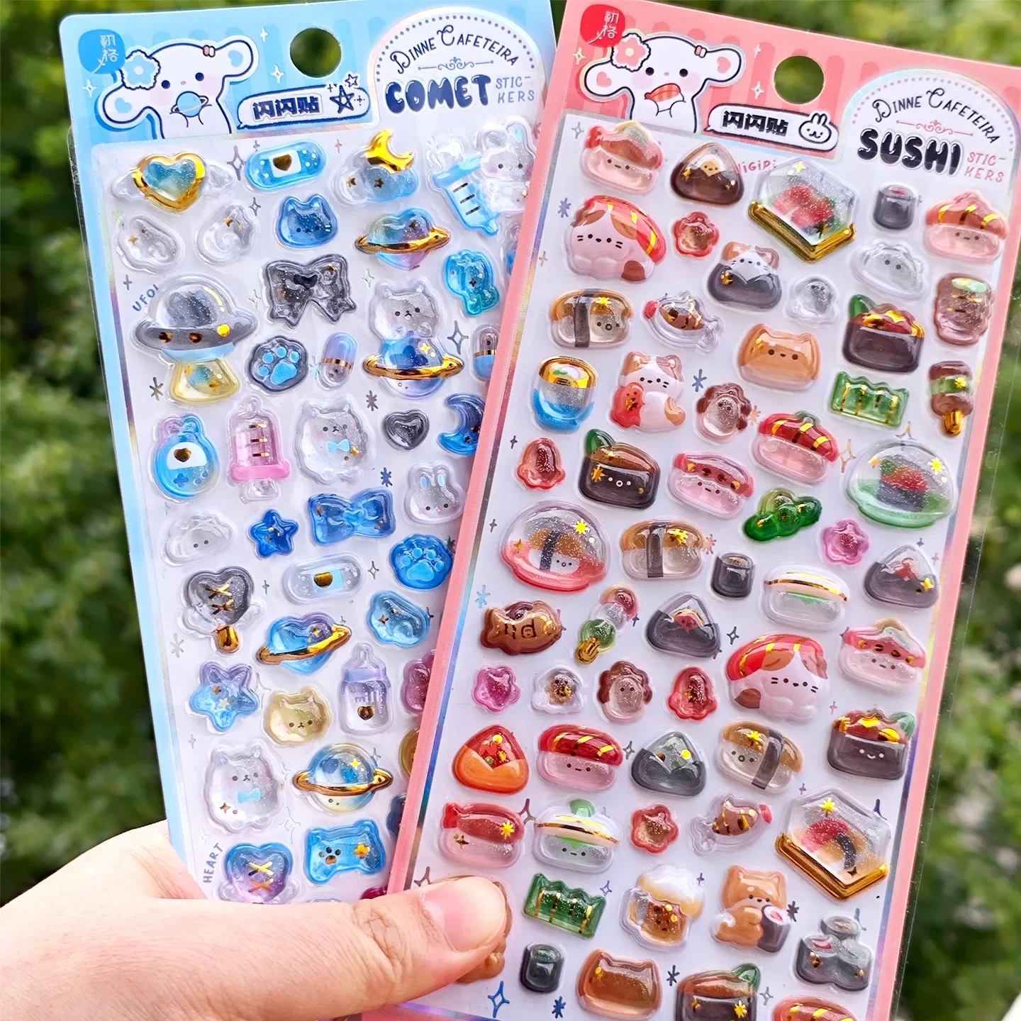 Kreative Sushi-Café Cartoon-Tiere 3D-Relief-Aufkleber für Journaling DIY Tagebuch Niedliche Schreibwaren-Sticker Deko Schulbedarf