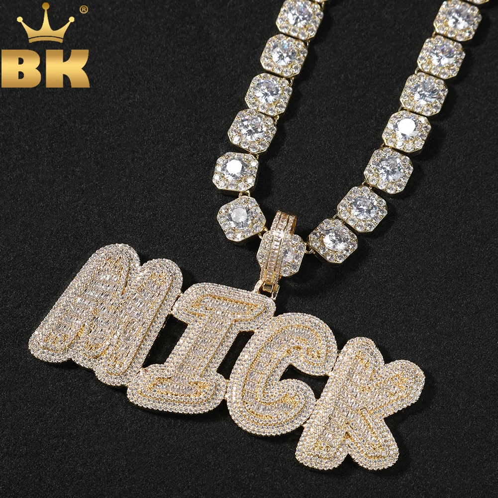 TBTK Custom Baguettecz Initial Nameplate Iced Out Cubic Zirconia Numbers Letters Pendant Chain Necklace Hiphop Punk Jewelry