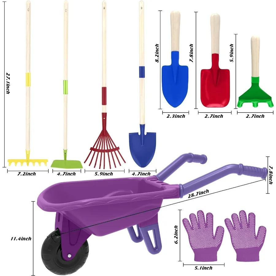 Gardening Tools Outdoor Toys Set Backyard Play with Wheelbarrow Educational STEM Learning Pretend Toys Outdoor Indoor for Toddl