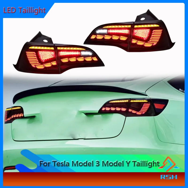 

Car Tail Light For Tesla Model 3 Taillight Assembly Model Y Modified Dragon Scale LED Running Light Flow Turn Signal Rear Lamp
