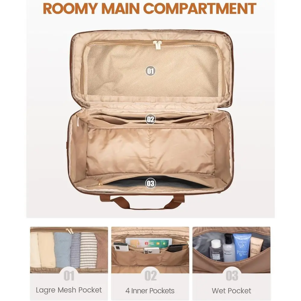 ชุดกระเป๋าเดินทางแบบดัฟเฟิล - สำหรับวันหยุดสุดสัปดาห์และค้างคืน, ช่องใส่ของใช้ในห้องน้ำและช่องใส่ของเปียก, กระเป๋าถือขึ้นเครื่อง, 3 ชิ้น