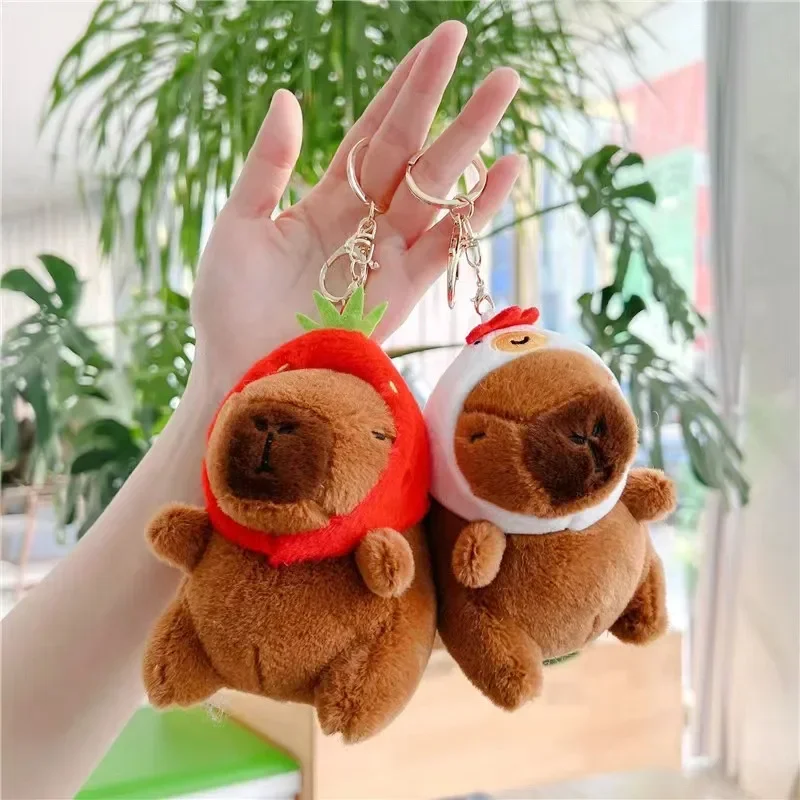 3 styles New Capybara Plush Keychain turtle strawberry Cartoon Keychain Key Holder Car Bag Pendant Charms Fans Fashion Gift