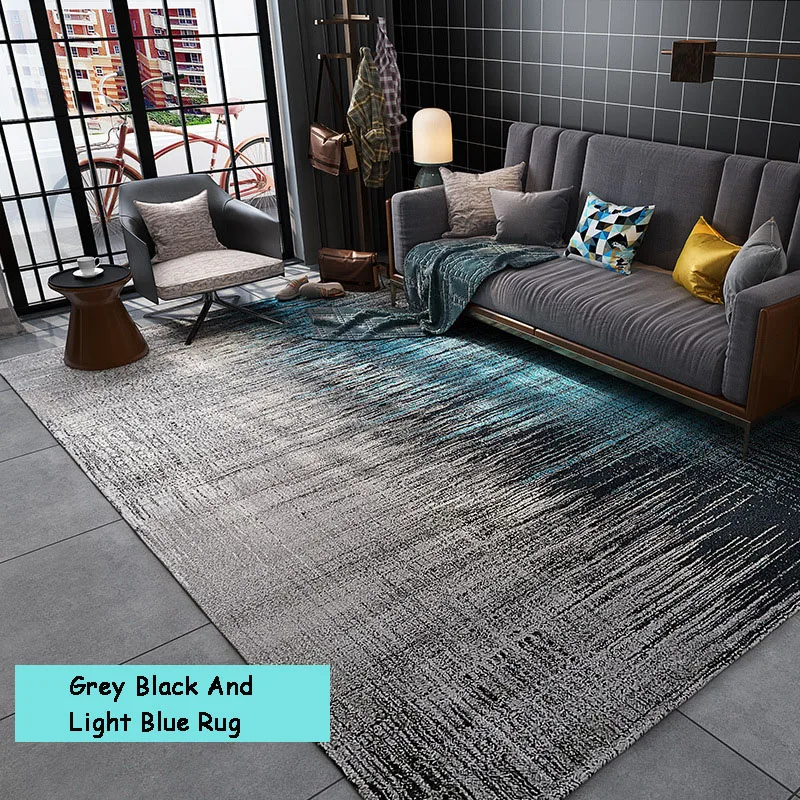 

Modern Abstract Art Deco Rug Living Room Coffee Table Area Rugs Nordic 3D Carpet Grey Black And Light Blue Rug Luxury Postmodern