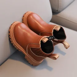 Fashion Boy Girl Short Boots Non-Slip British Style Boots Children's Side Zipper Design Single Shoes Leather Boots Anti-skid