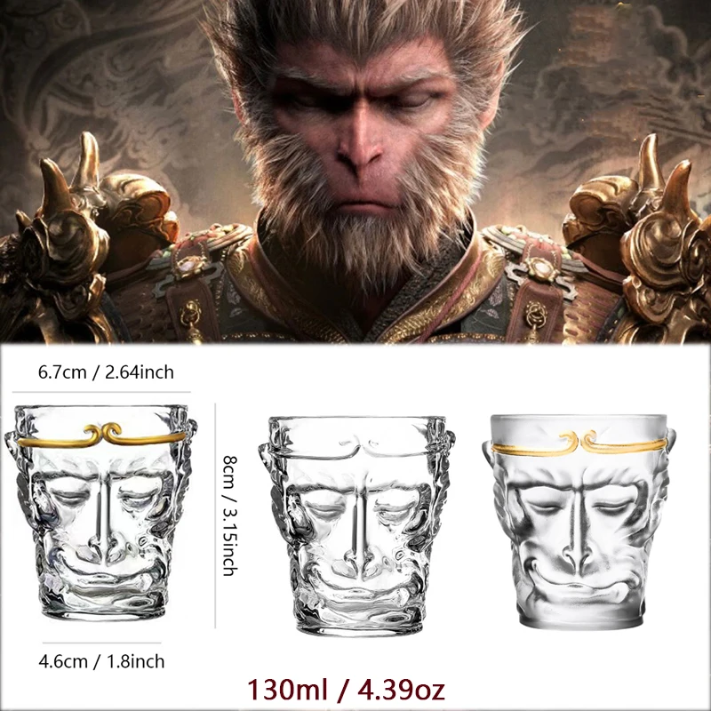 Sun Wukong Monkey Wine Glass 3d Whiskey Cup Short Drinking Liquor Glass Transparent Soju Brandy TeaCup Glassware For Wine Coffee