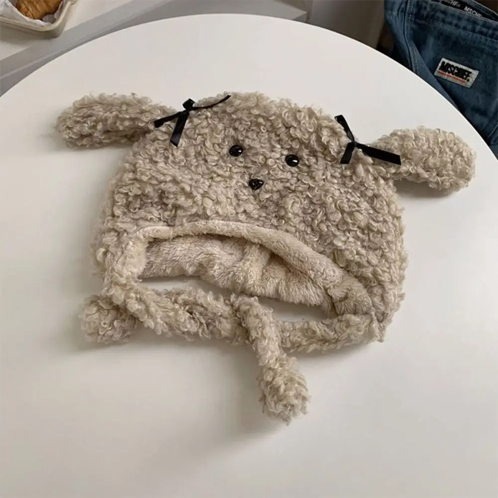 Милая мультяшная шапка с ушками щенка, ветрозащитная толстая теплая зимняя плюшевая шапка, защита ушей, однотонная шапка-ушанка