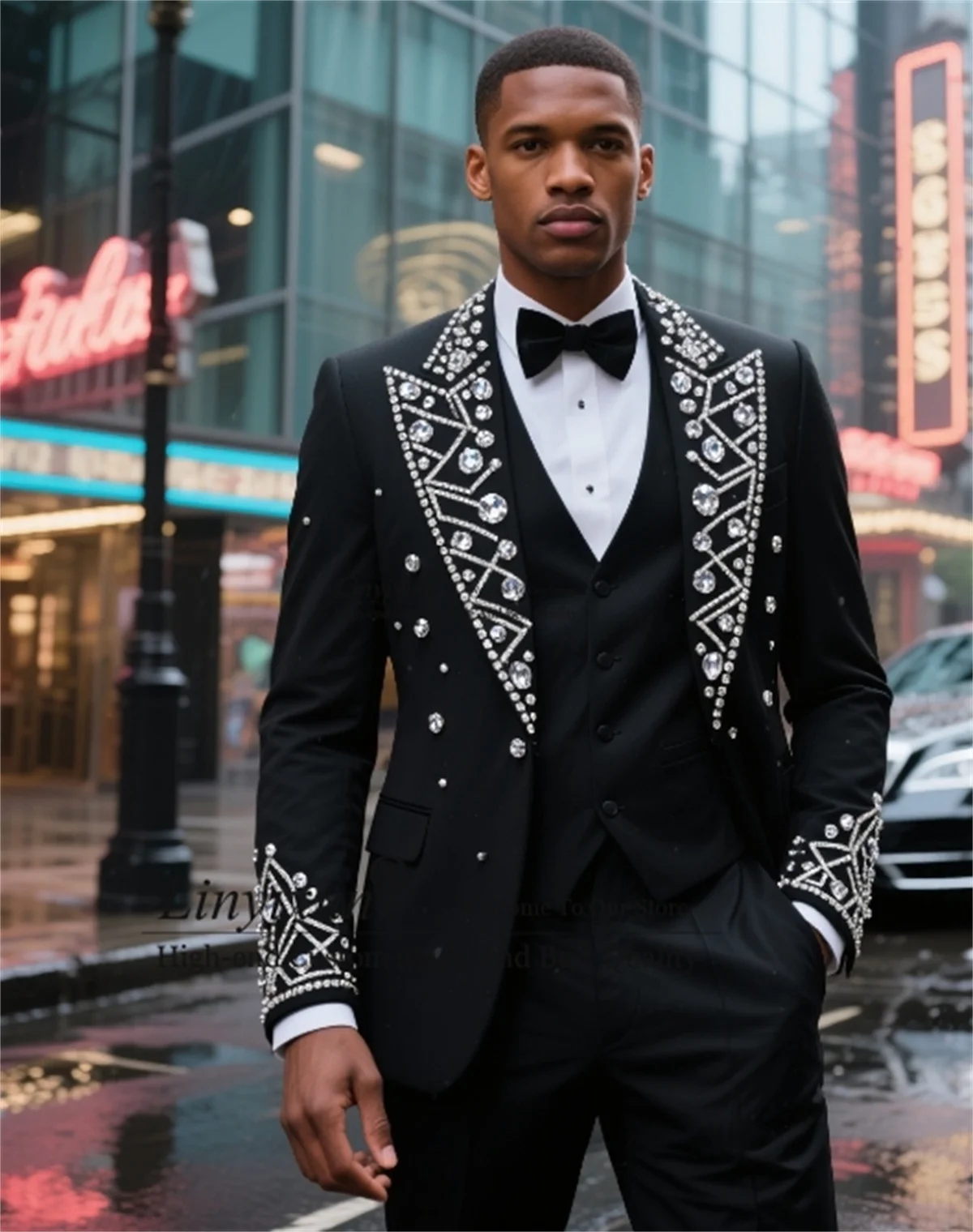 

Stunning Stone Crystals Tuxedos Men Suit 3 Pieces Sets Groom Male Party Ropa Blazer Slim Fit Customized Wedding Costume Homme