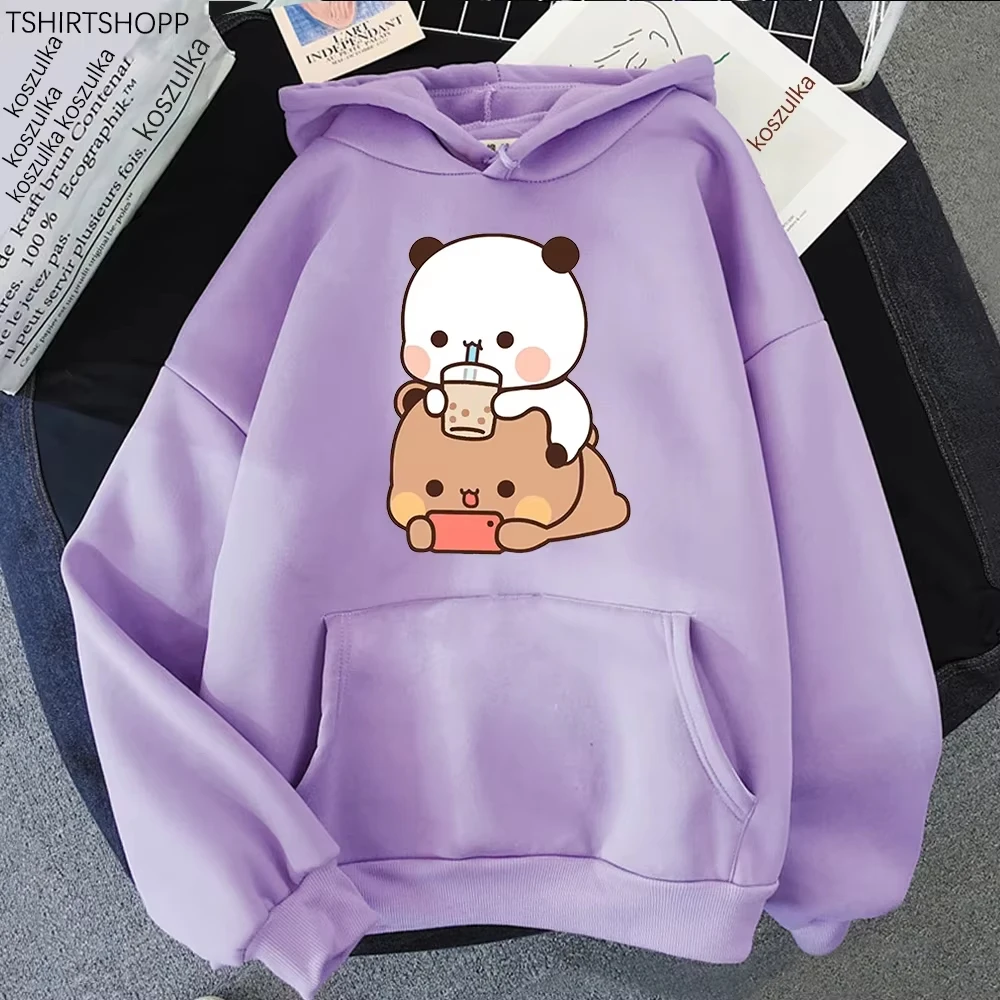 

Women Hoodie Kawaii Female Sweatshirt Harajuku Bubu And Dudu Drink Bubble Tea Print Loose Long Sleeve Plus Size Clothes Tops