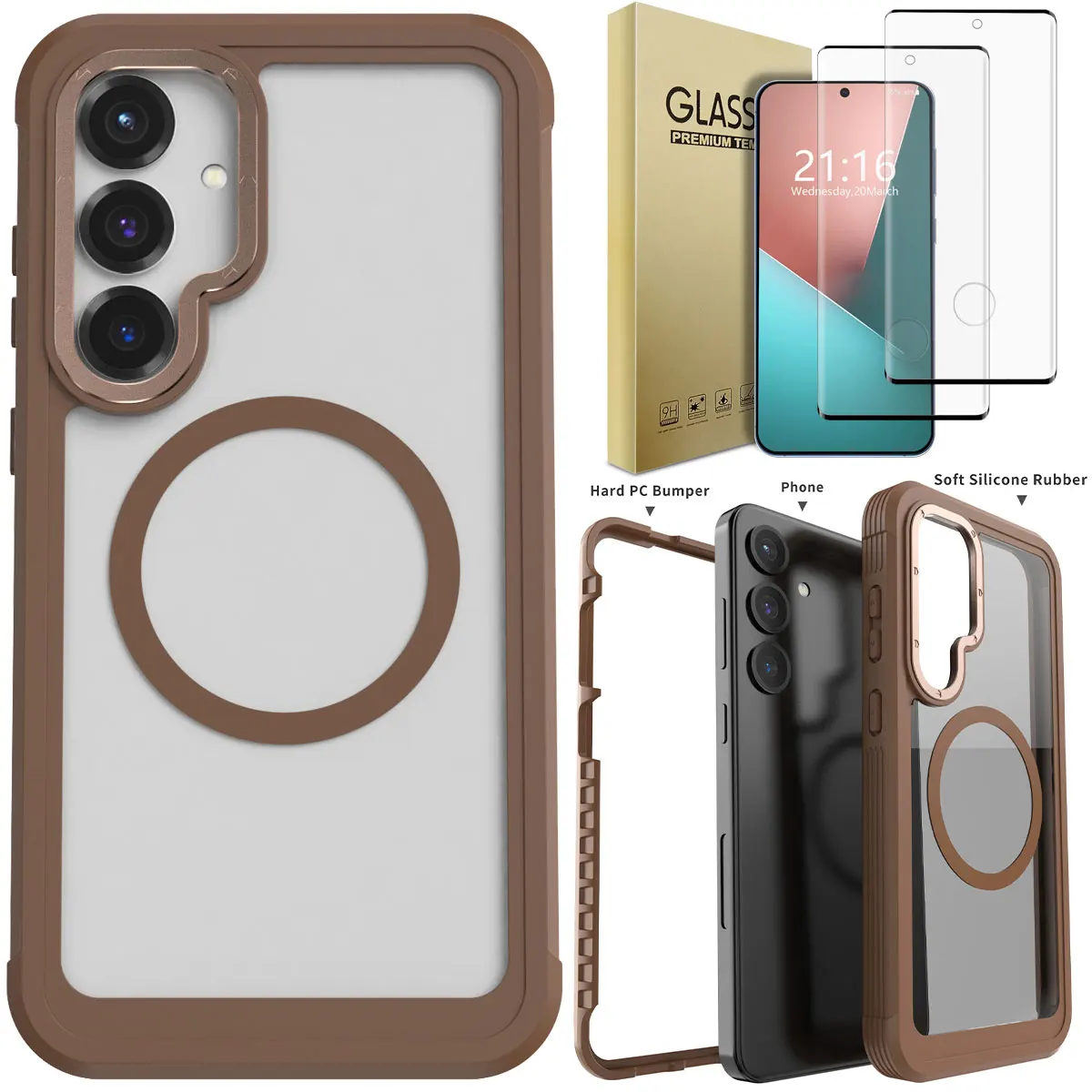 

For Samsung Galaxy S25 S25 Plus S25 Ultra 5G Soft Case Shockproof Cover And 2pcs Full Coverage Tempered Glass Screen Protectors