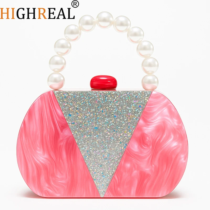 

Bag Spliced Pearl Handbag Wedding Party Acrylic Dinner Bag Handbag Crossbody Bag