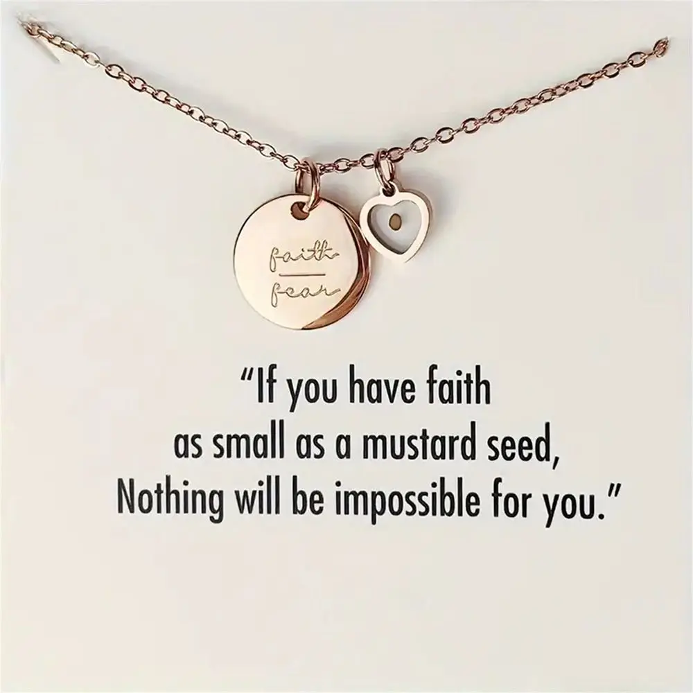 New Christian Gift Mustard Seed Gold Color Stainless Steel Pendant the Seed of Faith Rectangular Shape Chain
