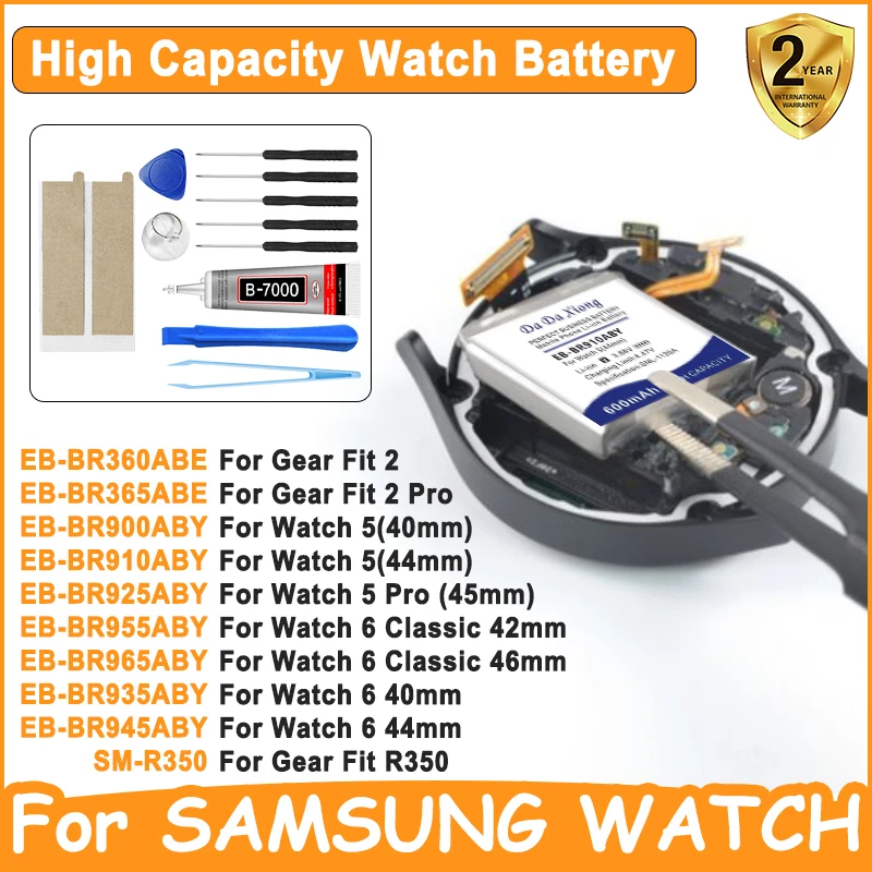 High Capacity Watch New Battery For Samsung Galaxy Gear Watch Fit 2 2Pro 5 5Pro 6 6Classic R350 40/42/44/45/46mm + Tools