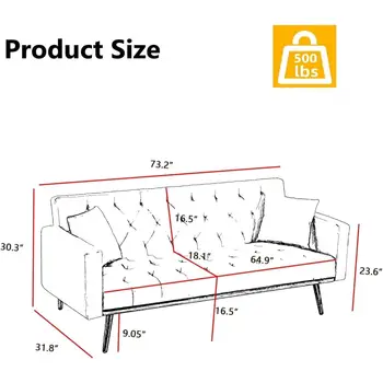 73吋現代天鵝絨沙發床,可轉換式沙發床,靠背三檔角度可調,現代雙人沙發,附4個金色扶手 8 最佳銷售 三人沙發床 - №3