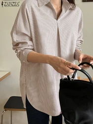 ZANZEA Elegant Women's Shirts Loose Casual Turn-Down Collar Office Wear Long Sleeve Blouses Leisure Commute Striped Long Tops