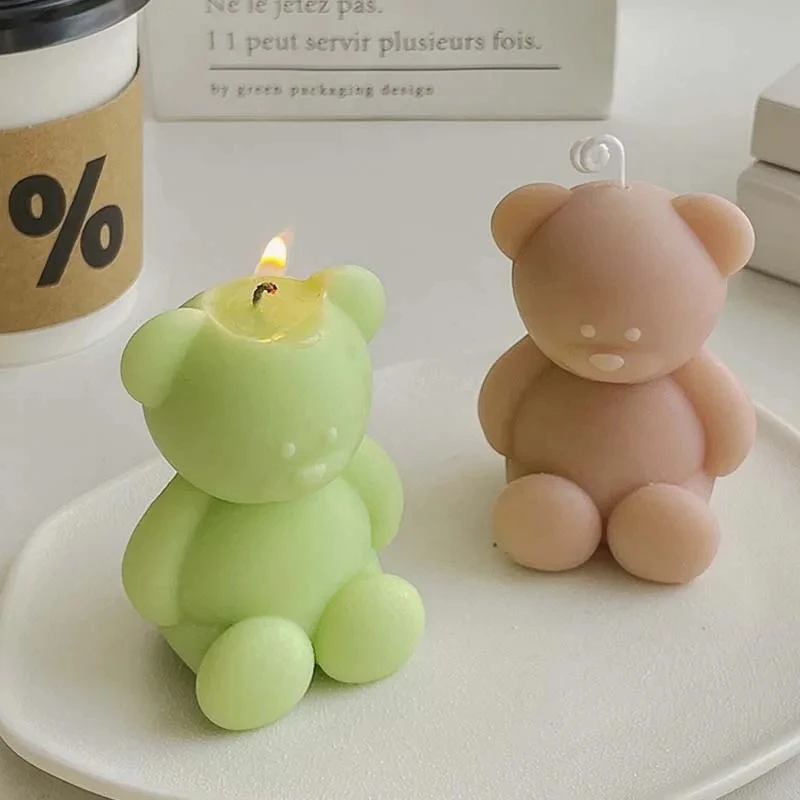 3D Cute Cartoon Bear Silicone Candle Mold Diy Handmade Soap Plaster Ice Cube Baking Mould Birthday Party Wedding Gift Making Kit image 6