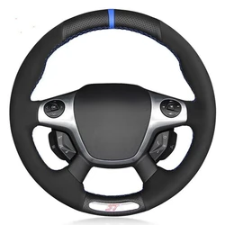 Car Steering Wheel Cover Hand-stitched Soft Black Genuine Leather Suede For Ford Focus 3 ST 2012 2013 2014