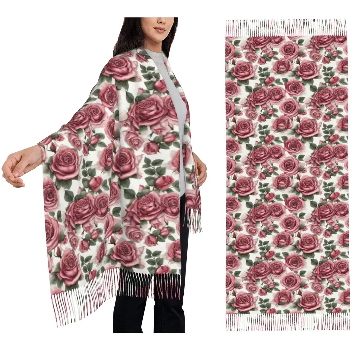 Sciarpa con rose rosa Sciarpe con nappe Scialli e stole morbidi e caldi da donna Grande scialle autunno inverno