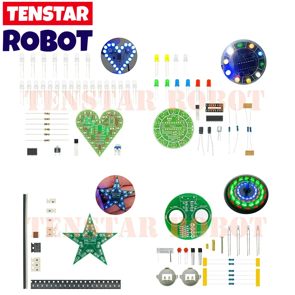 Electronic Diy Kit Heart Shape LED Voice Control Rotating Star Shape Gyro Learn to Solder Beginner Laboratory
