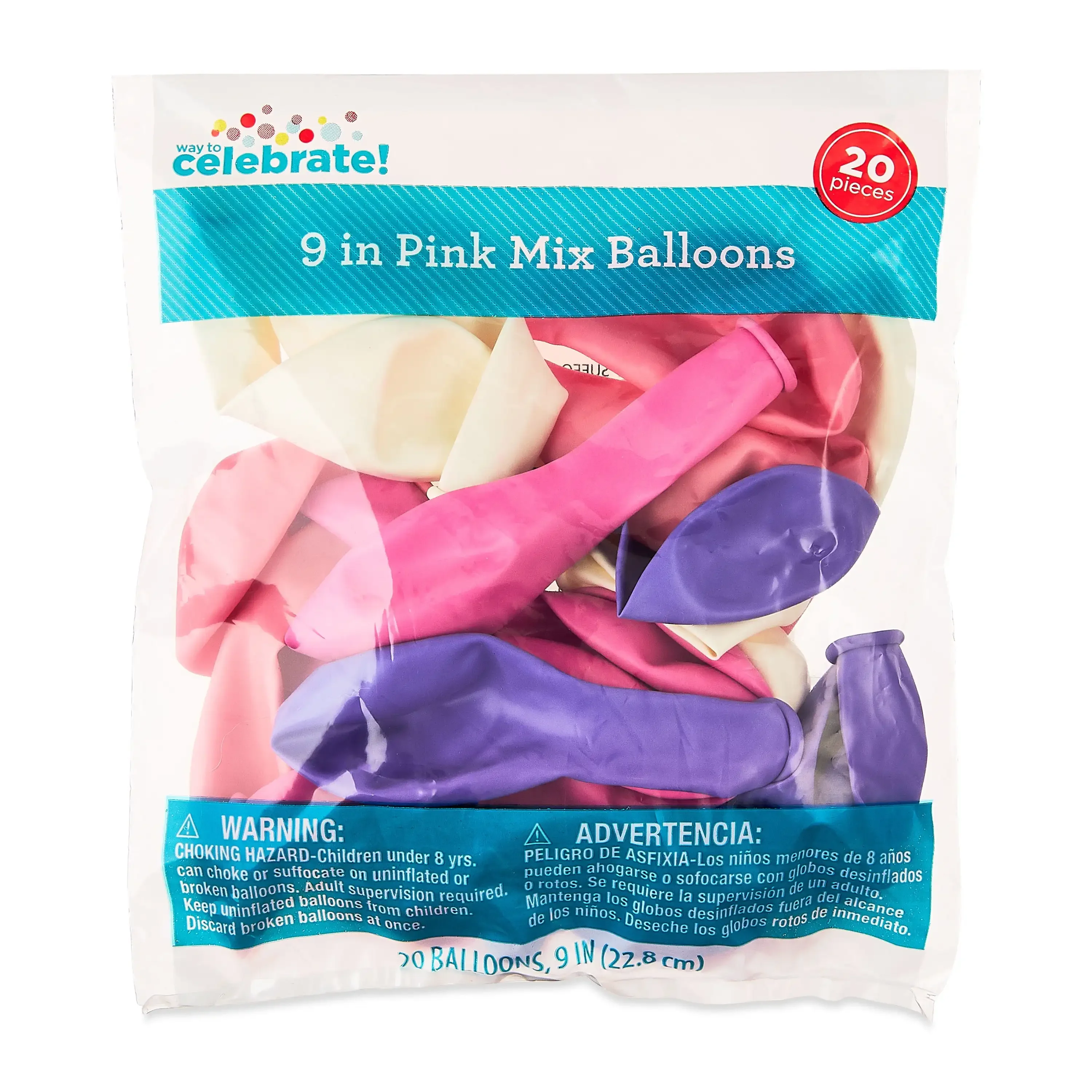 Palloncini rosa/viola/bianchi da 9", 20 pezzi