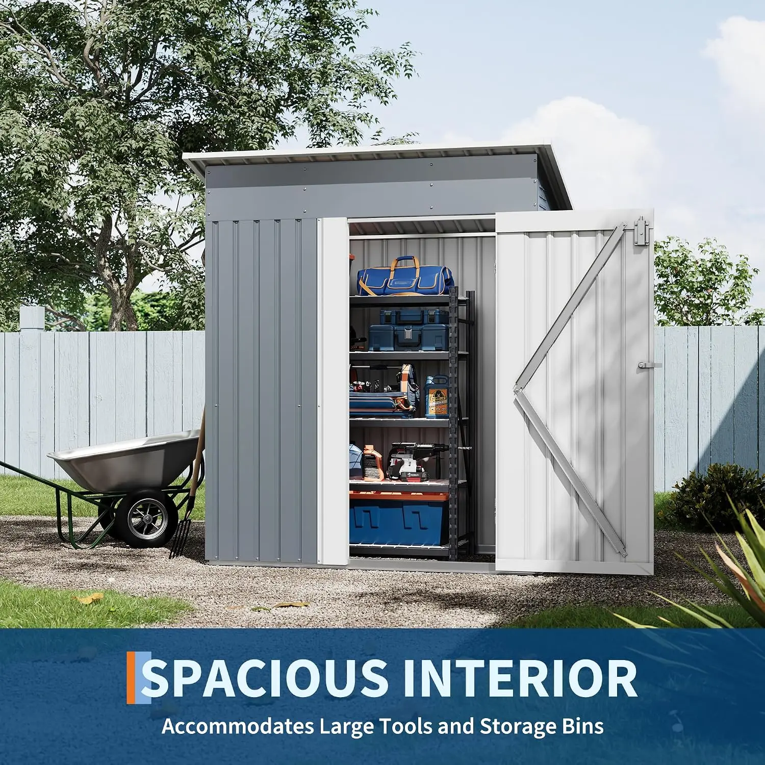 5x3FT Metal Outdoor Storage Shed Sloping Roof Garden Tool House, Customized