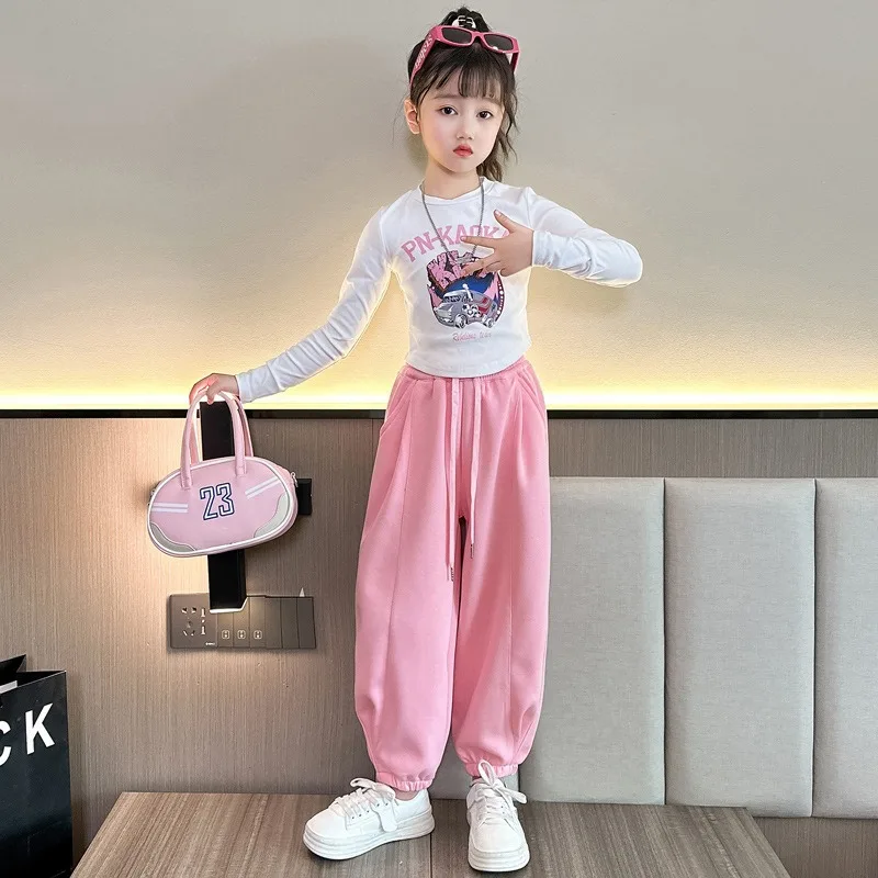 Fashion Spring Summer Girl Clothes Sets Kids Sports Cartoon Print T Shirt +Jogging Pants 2Pcs Suits Teenage Tracksuit Outfits