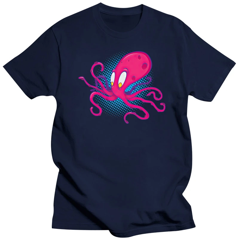 New Arrival Pink Octopus Print Men Black Tops Short Sleeve Tee Shirts Fashion Cute Cartoon Design Father's T-shirt