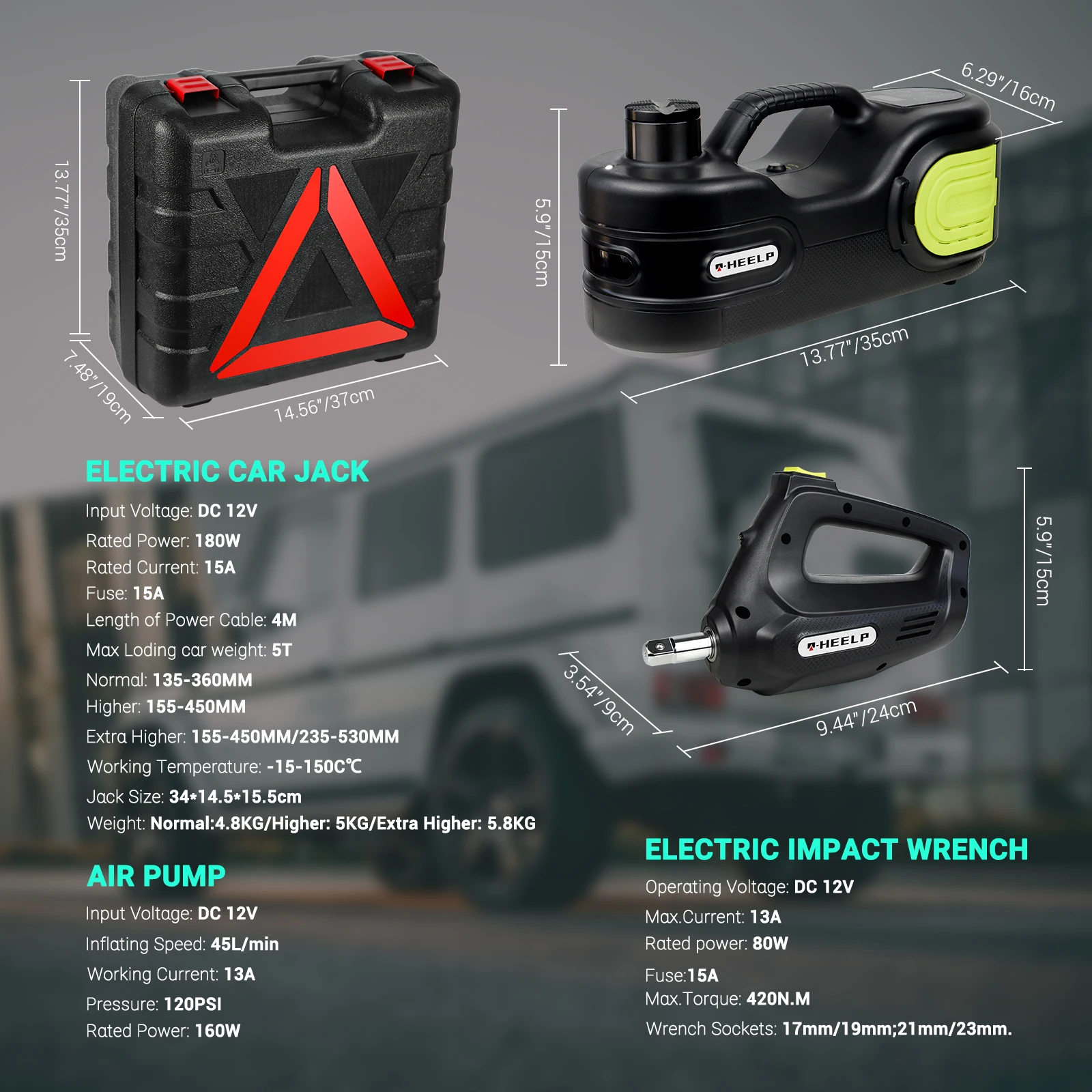 FOVOW Electric Car Jack Kit 5T 12V Hydraulic Tire Jack with Double Cylinder Air Pump & LCD Touch Screen & Impact Wrench Car Lift