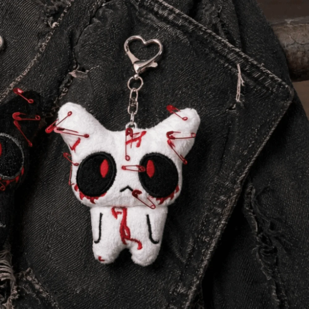 Cute Creepy Bloody Ghost Plush Keychain Unisex Dark Black White Scary Accessories Creative Soft Halloween Bag Pendant Cosplay